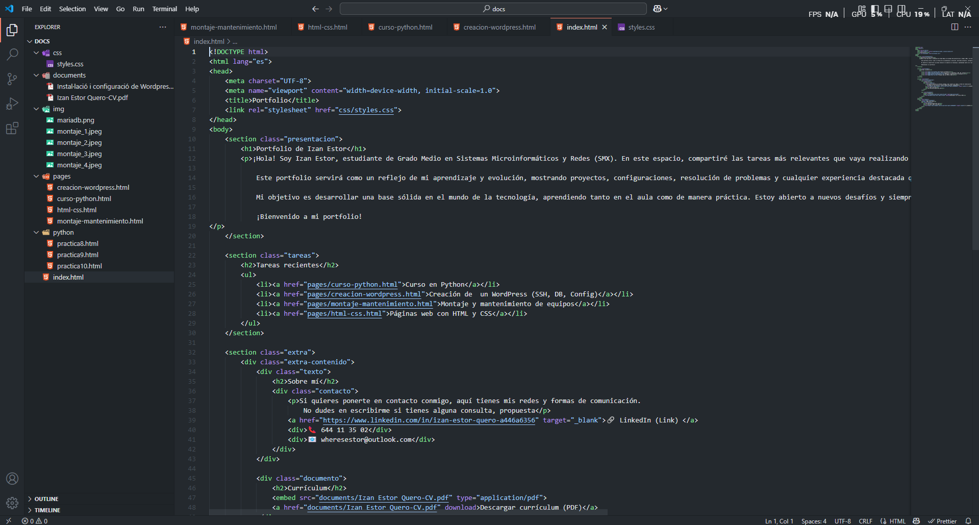 Captura de mi página web